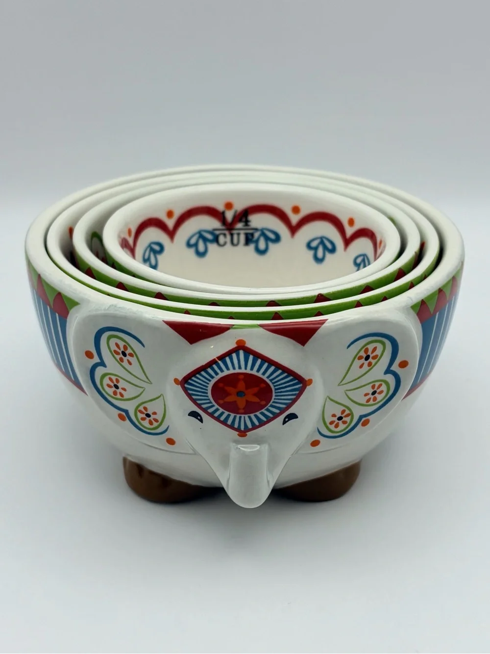 Pier 1 Imports Elephant Nesting Measuring Bowl Set Hand Painted Dolomite 4 Pc
